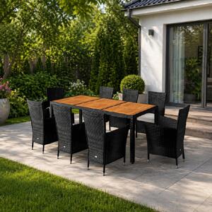 Deuba Set de mobilier de grădină din ratan Berlin 1+8 - lemn/negru