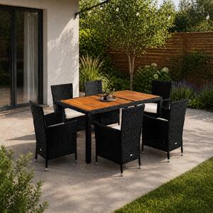Deuba Set de mobilier de grădină din ratan Berlin 1+6 - negru/lemn