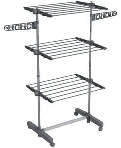 HOMCOM Uscător de Rufe Pliabil Tip Turn cu 6 Roți, Cârlige și 3 Rafturi Reglabile pentru Interior, 142x55x152 cm, Argintiu | Aosom Romania