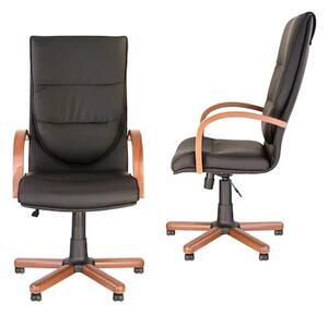 Set 2 scaune directoriale EXONIA EXTRA, brate din lemn, piele ecologica, Negru