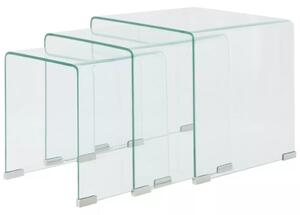 Set mese suprapuse, sticlă călită transparentă, trei piese