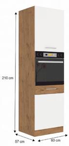 Dulap înalt de bucătărie pentru electrocasnice încorporate 60 DP-2102F Velaga (alb lucios + stejar lancelot). 1015537