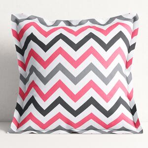 Goldea față de pernă din bumbac cu tiv decorativ - model 945 dungi roz, negre în zig-zag 45 x 45 cm