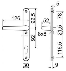 RHD 002 F1 92 mâner pentru ușă termopan 92mm Argintie