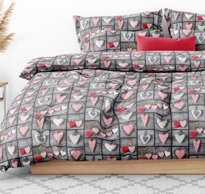 Goldea lenjerie de pat din 100% bumbac - model 524 - inimi roși pe gri închis 140 x 220 și 70 x 90 cm