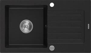 Mexen Pablo chiuvetă de bucătărie din granit cu 1 compartiment și scurgător 752 x 436 mm, negru, sifon crom - 6510751010-77