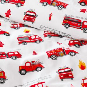 Goldea lenjerie de pat pentru copii din 100% bumbac - model 668 mașini de pompieri 140 x 200 și 70 x 90 cm