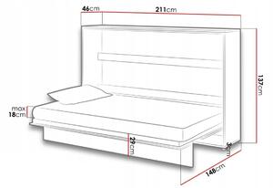 Pat rabatabil pe perete, cu mecanism pneumatic si somiera inclusa, Bed Concept Horizontal Gri Mat, 200 x 120 cm