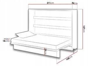 Pat rabatabil pe perete, cu mecanism pneumatic si somiera inclusa, Bed Concept Horizontal Alb Mat, 200 x 140 cm
