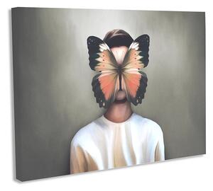 Tablou Decorativ Canvas Femeie Cu Fluture Pe Fata 50×70 cm