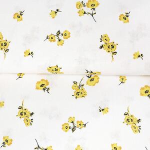 Goldea țesătură simona 100% bumbac - flori galbene pe alb 145 cm