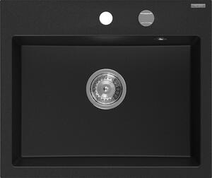 Mexen Oscar chiuvetă din granit cu 1 compartiment 580 x 490 mm, negru, sifon crom - 6519581000-77