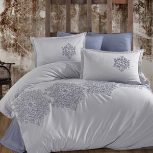 Set Lenjerie de pat, satin brodat, doua persoane, 6 piese, bumbac 100% (ANATOLIA V3)