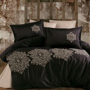 Set Lenjerie de pat, satin brodat, doua persoane, 6 piese, bumbac 100% (ANATOLIA V1)