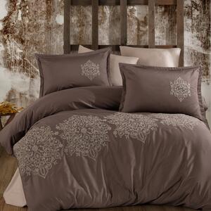 Set Lenjerie de pat, satin brodat, doua persoane, 6 piese, bumbac 100% (ANATOLIA V2)