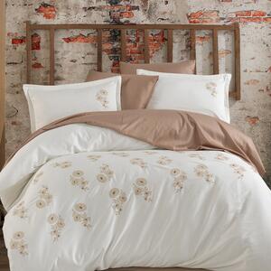 Set Lenjerie de pat, satin brodat, doua persoane, 6 piese, bumbac 100% (Yade V2)