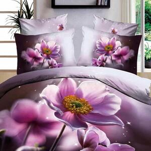Set Lenjerie de pat digital print 3D, doua persoane (PURPLE FLOWER)