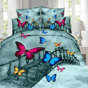 Set Lenjerie de pat digital print 3D, doua persoane (BUTTERFLY ON THE BRIDGE)