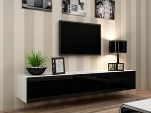 Comoda TV cu 2 usi suspendata Vigo, alb negru lucios, 180x40x30 cm