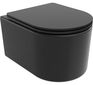 Mexen Sofia, vas de toaletă suspendat 490x360x355 mm, Tornado fără margine + scaun toaletă duroplast, negru mat, 30541085T