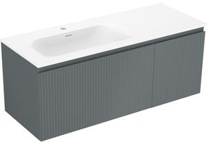 Mexen Rivel, mobilier baie 120 cm cu lavoar Vela stânga, 1S, 1D, canelat, grafit mat/alb mat, 91A23-12047-3-BBFF66-W23L01