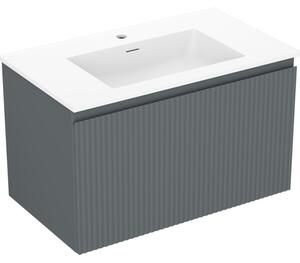 Mexen Rivel, mobilier de baie 80 cm cu lavoar Otis, 1 sertar, canelat, grafit mat/alb mat, 91A20-08047-1-BF66-W18M01