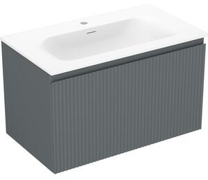Mexen Rivel, mobilier baie 80 cm cu lavoar Vela, 1 sertar, canelat, grafit mat/alb mat, 91A20-08047-1-BF66-W23M01