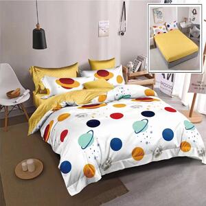Set Lenjerie de pat finet, doua persoane, 6 piese cu husa saltea cu elastic