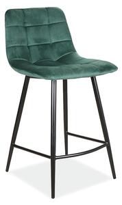 Scaun de bar tapitat cu stofa si picioare metalice, Mila H-2 Velvet Verde Inchis / Negru, l43xA40xH87 cm