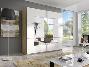 Dulap Melvele 102Alb, Stejar San Remo, 210x180x61cm, Uși dulap: Glisante