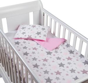 Set perna bebelus si plapumioara 100x75 cm din bumbac Kidizi Pink Stars