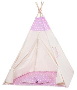 Cort copii stil indian Teepee Pink Dots, include covoras gros si 2 perne, stabilizator cadou