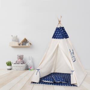 Cort copii stil indian Teepee Tent Dark Blue Stars, include covoras si 2 pernute, stabilizator cadou
