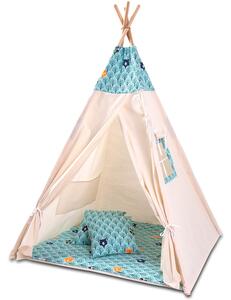 Cort copii stil indian Teepee Tent Kidizi Animals Mint, include covoras gros si 2 perne, stabilizator cadou