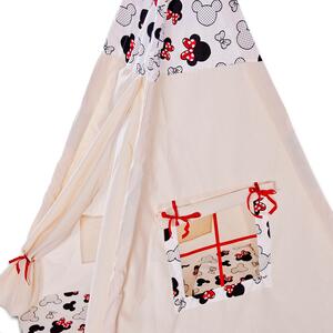 Cort copii stil indian Teepee Tent Kidizi Minnie, include covoras gros si 2 perne, stabilizator cadou