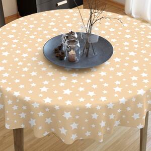 Goldea față de masă decorativă loneta - model 360 - steluțe albe pe bej - rotundă Ø 140 cm