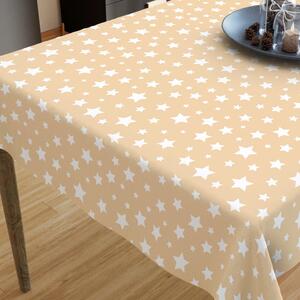 Goldea față de masă decorativă loneta - model 360 - steluțe albe pe bej 80 x 120 cm