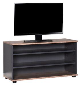 Comoda TV Adore Flat Line, 3 rafturi, Latte / Antracit, 90x48x35 cm