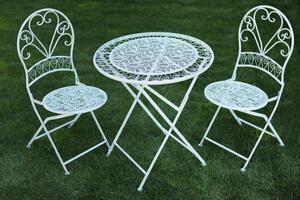Set mobilier de grădină metalic - masă și 2 scaune, albastru deschis antichizat