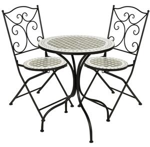 Set masă cu două scaune bistro grădină și terasă, alb măsliniu