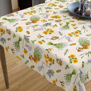 Goldea față de masă decorativă verona - model 529 floarea soarelui și lavandă 80 x 80 cm