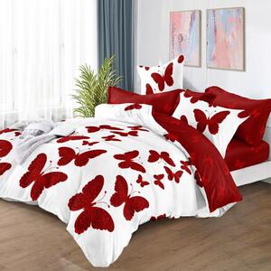 Lenjerie de pat cu Elastic Bumbac Finet 6 Piese Red Butterflies