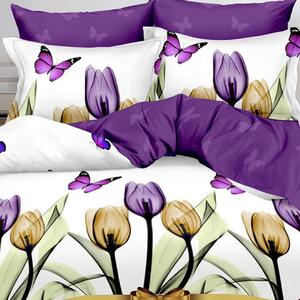 Violet Tulips Lenjerie de pat Bumbac Finet 6 Piese 1+1 GRATIS