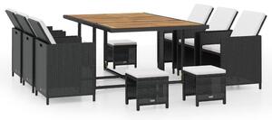 Set mobilier de exterior 11 piese negru, poliratan, lemn acacia