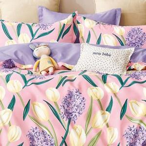 Lenjerie de pat cu Elastic Bumbac Finet 6 Piese Purple Tulips