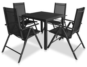 Set mobilier de exterior, 5 piese, negru, aluminiu și WPC