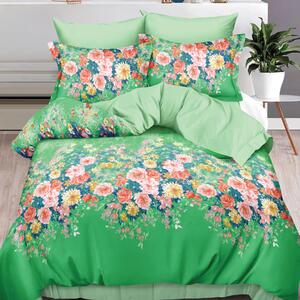 Lenjerie de pat cu Elastic Bumbac Finet 6 Piese Green Bouquet