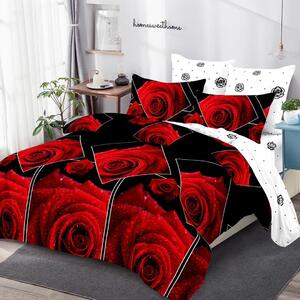 Lenjerie de pat cu Elastic Bumbac Finet 6 Piese Red Rose