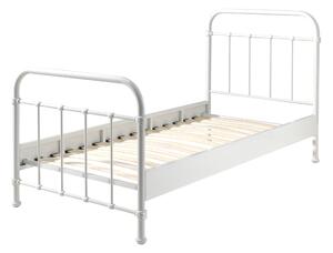 Set Mobila dormitor din lemn de pin si MDF cu pat metalic, pentru copii 3 piese New York Alb, 200 x 90 cm