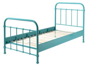 Set Mobila dormitor din lemn de pal cu pat metalic, pentru copii 3 piese New York Verde Mint / Stejar, 200 x 90 cm